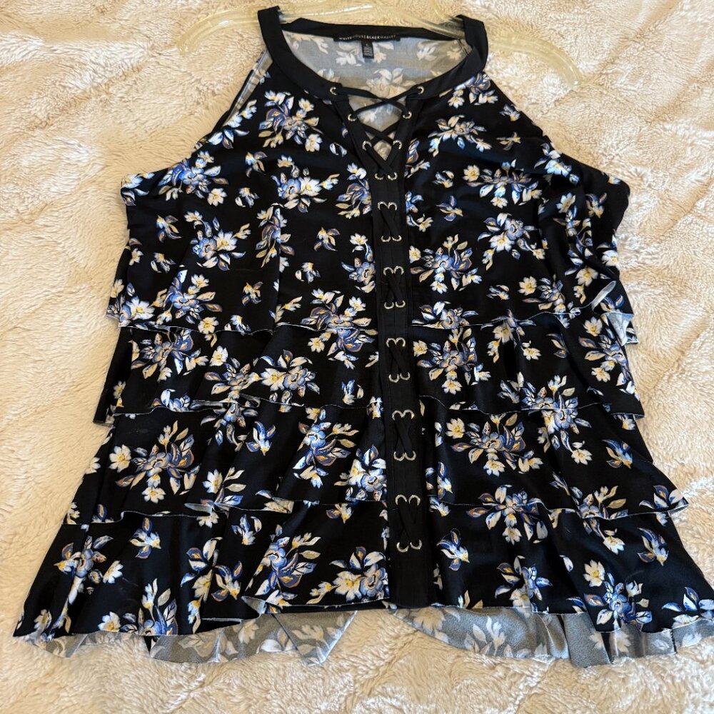 WHBM black floral  tank top. Size L
